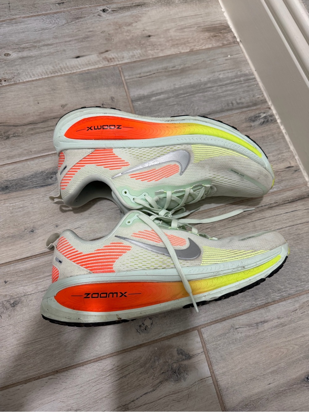 Nike Women's Running Shoes - White with Neon Yellow & Orange Accents